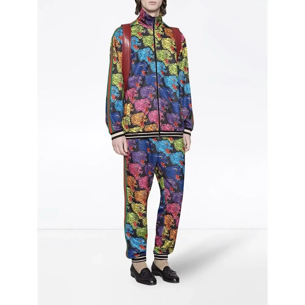 NWT Gucci Rainbow Panther Face Technical Web Striped Jersey Jacket 48/M $2480.00